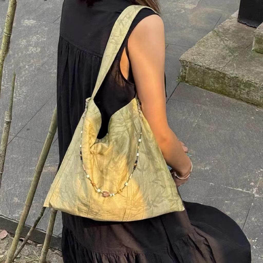 Новая китайская ретро жаккардовая сумка через плечо нишевая бисерная повседневная сумка-тоут универсальная холщовая сумка подмышкой