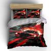 Red Muscle Car with Flames Bedding Duvet Cover Set  (1*Duvet Cover 2*Pillowcases, without duvet insert)