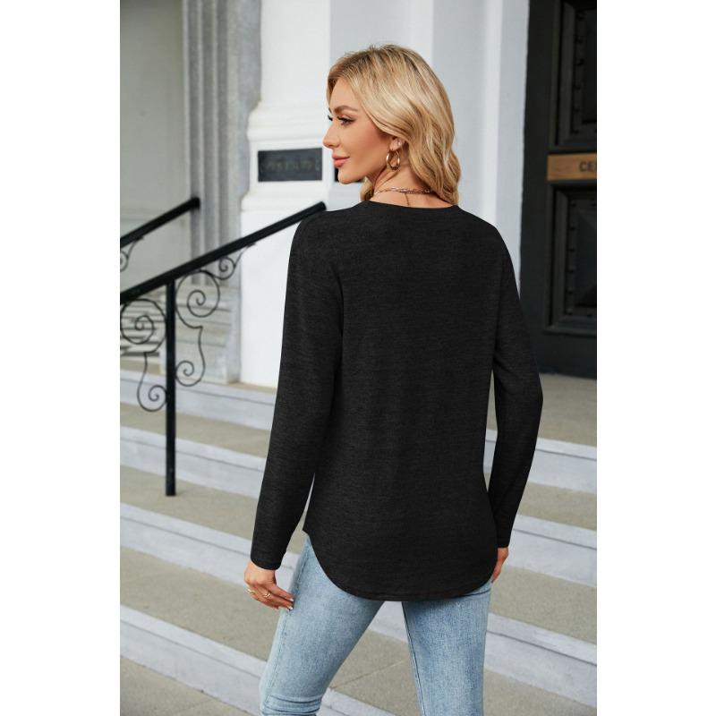 YYFS Women's Fashion Casual Spring Fall Solid Color Print Long Sleeve O-Neck Blouses & Shirts