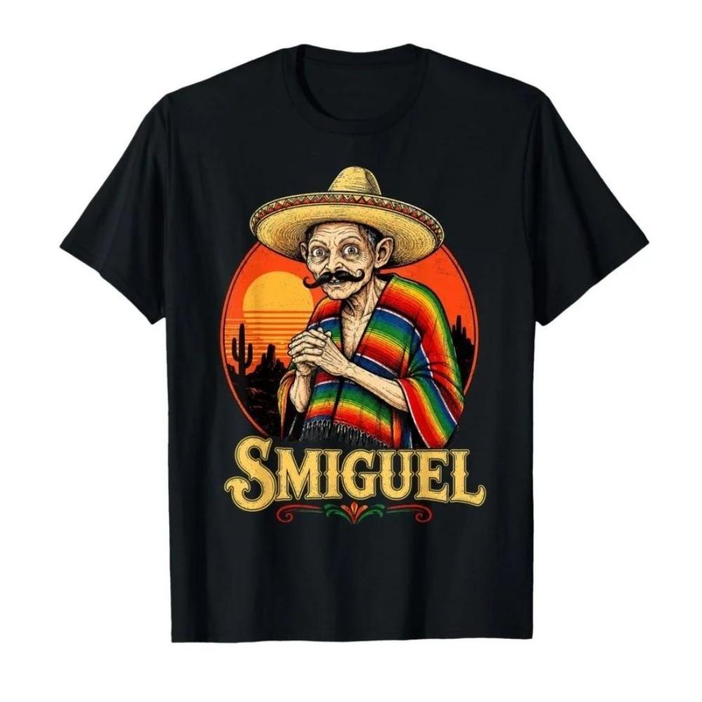 Smiguel Mexican Sombrero Vintage Mexican Culture Mashup Tshirt For Unisex Unisex Cotton Short Sleeve Tops Y2k Clothes Fashion Top