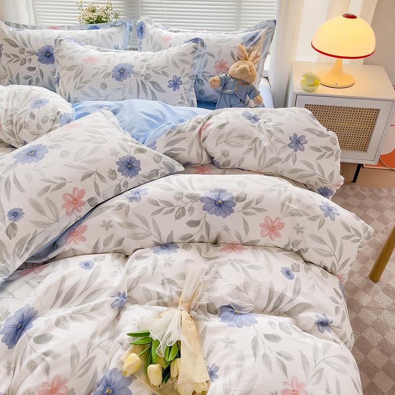 Пастельный Свежий Цветочный Супермягкий 100% Хлопковый Постельный Комплект 3 Предмета-1 Пододеяльник 2 Наволочки,Приятный к коже Комфортный,Пододеяльник