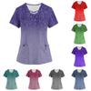 Plus Size Printed Scrub Working Uniform Tops For Women's Cross V-Neck Foral Print Short Sleeve Fun T-Shirts Workwear Tee With Pockets