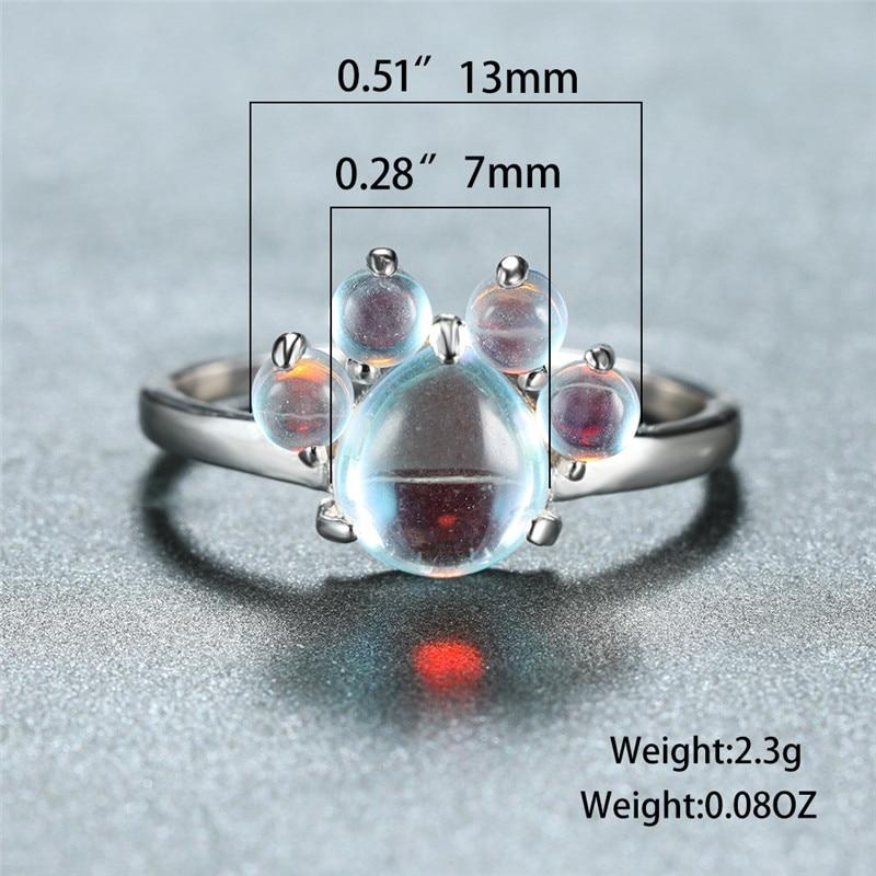 100% Real 925 Sterling Silver Moonstone Rings For Women Cute Cat Paw Animal Footprint Gemstone Ring Female Unique Dog Claw Rings