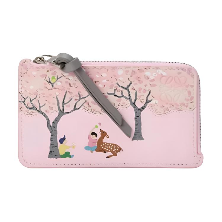 Loewe X Suna Fujita Collaboration Spring Fawn Sakura Pattern Card Holder Coin Purse Women Accessories Pink C643Z40XAN-7795