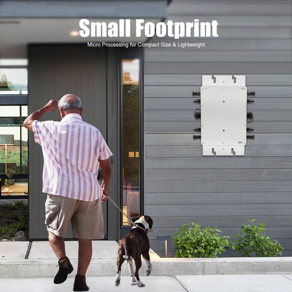 Микроинвертор 1200 Вт для работы в сети, Высокоэффективный MPPT, Водонепроницаемый IP65 с ЖК-дисплеем, для солнечных панелей 30 В/36 В, для домашнего и коммерческого использования