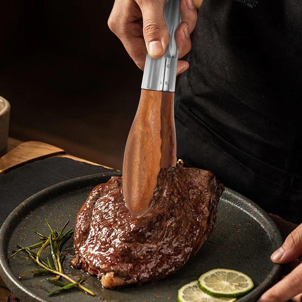 Wood Head Salad Bread Dessert Tong Non-slip Food Clamp Durable BBQ Grilling Tong  Cooking