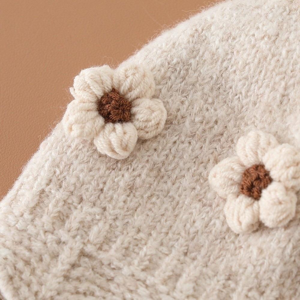Thick Warm Lining Knit Beanie Knitted Design Infant Ear Protection Cap For Baby Girls
