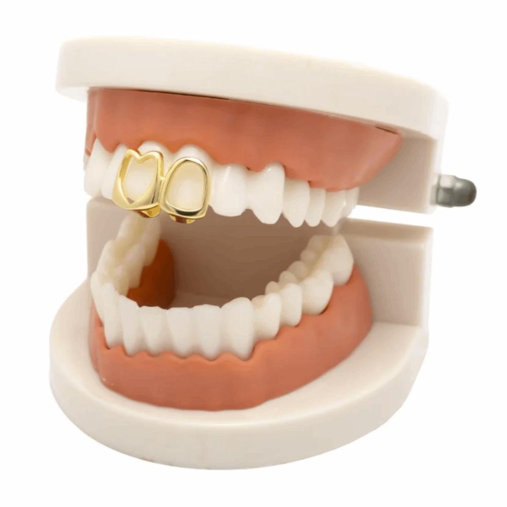 1/2pcs Gold Color Hollow Heart Tooth Grillz Rhinestone Dental Grills Party Cosplay