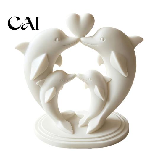 Warm Atmosphere Home Decorations 3D Printed Dolphin Family of Four Ornament with Heart Design, Minimalist Decorative Tabletop Accents for Office