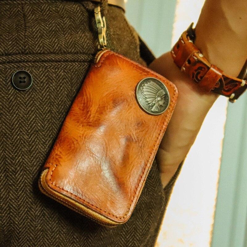 Handmade Geanuine Leather Key Case Wallet for Car and Card Case Keychain Wallet with Key Ring