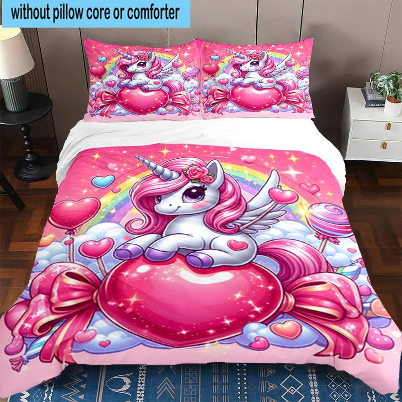 Rainbow Unicorns Garden 3pcs Bedding,Including 1pc Duvet Cover And 2pcs Pillowcases Perfect for Christmas,Ideal for Bedroom, Dormitory