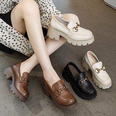 Кожаные лоферы с толстой подошвой Винтажные туфли-лоферы