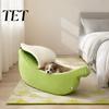 Plush Pet Cave Bed with Lid Banana Cat Bed, Lid, Fleece Lined, Cozy for Indoor Cats Hideaway, Warm Semi Enclosed Cats, Small Dogs, Autumn Winter