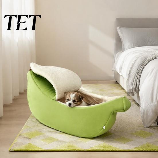 Plush Pet Cave Bed with Lid Banana Cat Bed, Lid, Fleece Lined, Cozy for Indoor Cats Hideaway, Warm Semi Enclosed Cats, Small Dogs, Autumn Winter