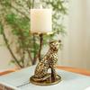Aluminium Brass Finish Jaguar Pillar Candle Holder Statue for Home Decor | Tabletop Showpiece for Diwali Navratri Decoration |Gift