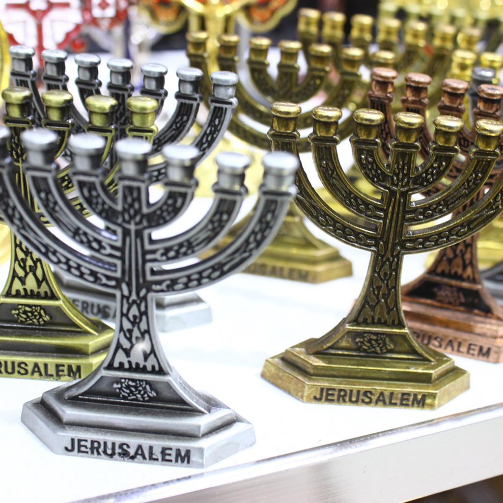 12 Tribes of Israel Menorah Jewish 7 Branch Candle Holder Jerusalem Temple Candlestick Religious Candelabra for Church