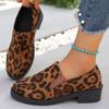 Женские туфли большого размера, осенние новые, с круглым носком, леопардовым принтом, повседневные, на толстом каблуке, слипоны