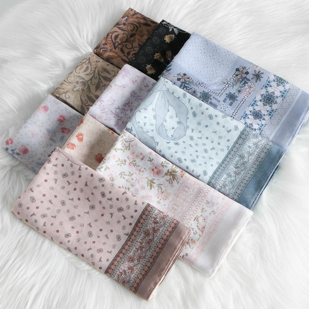 110cm Size Voile Scarf Square Shape Muslim Women Hijabs Fashion Floral Printed Scarf Cultural Wear