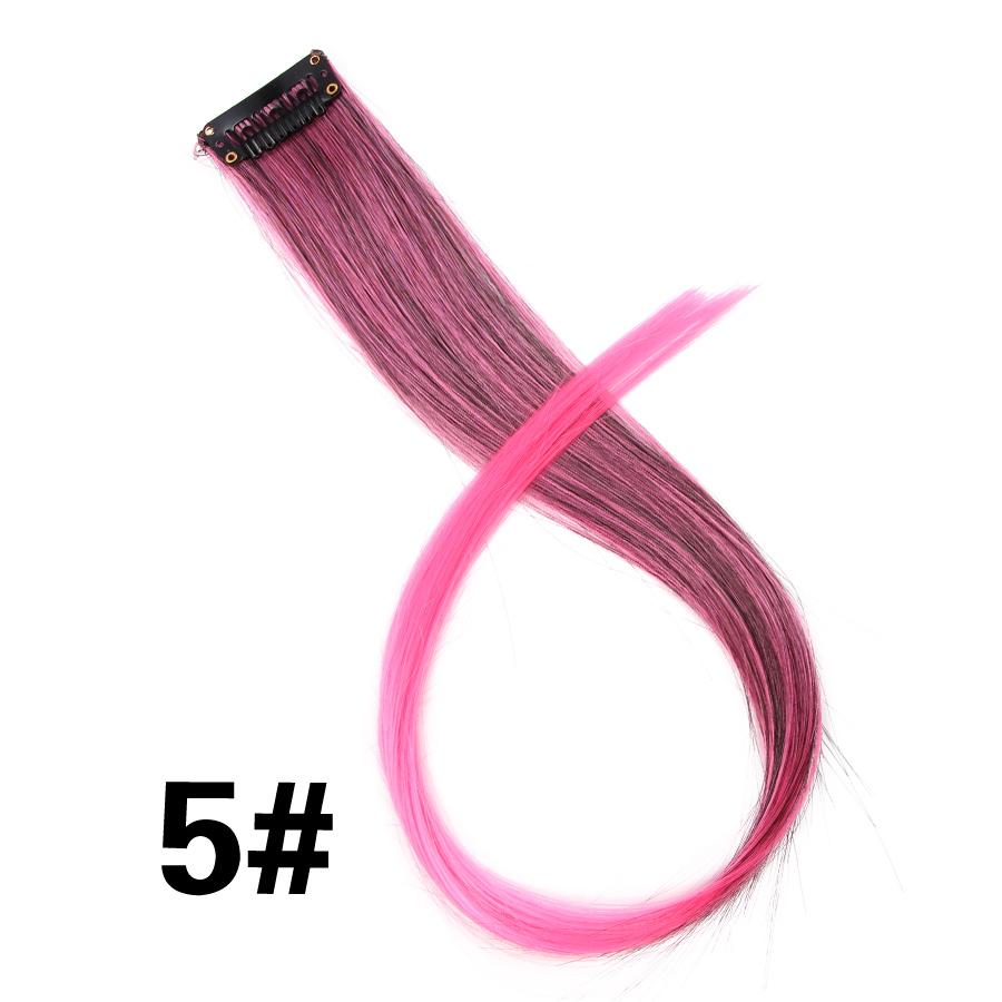 Clip In One Pieces Hair Extensions Straight Ombre Purple Blue Pink Extension Hair Women Synthetic False Fake Hair