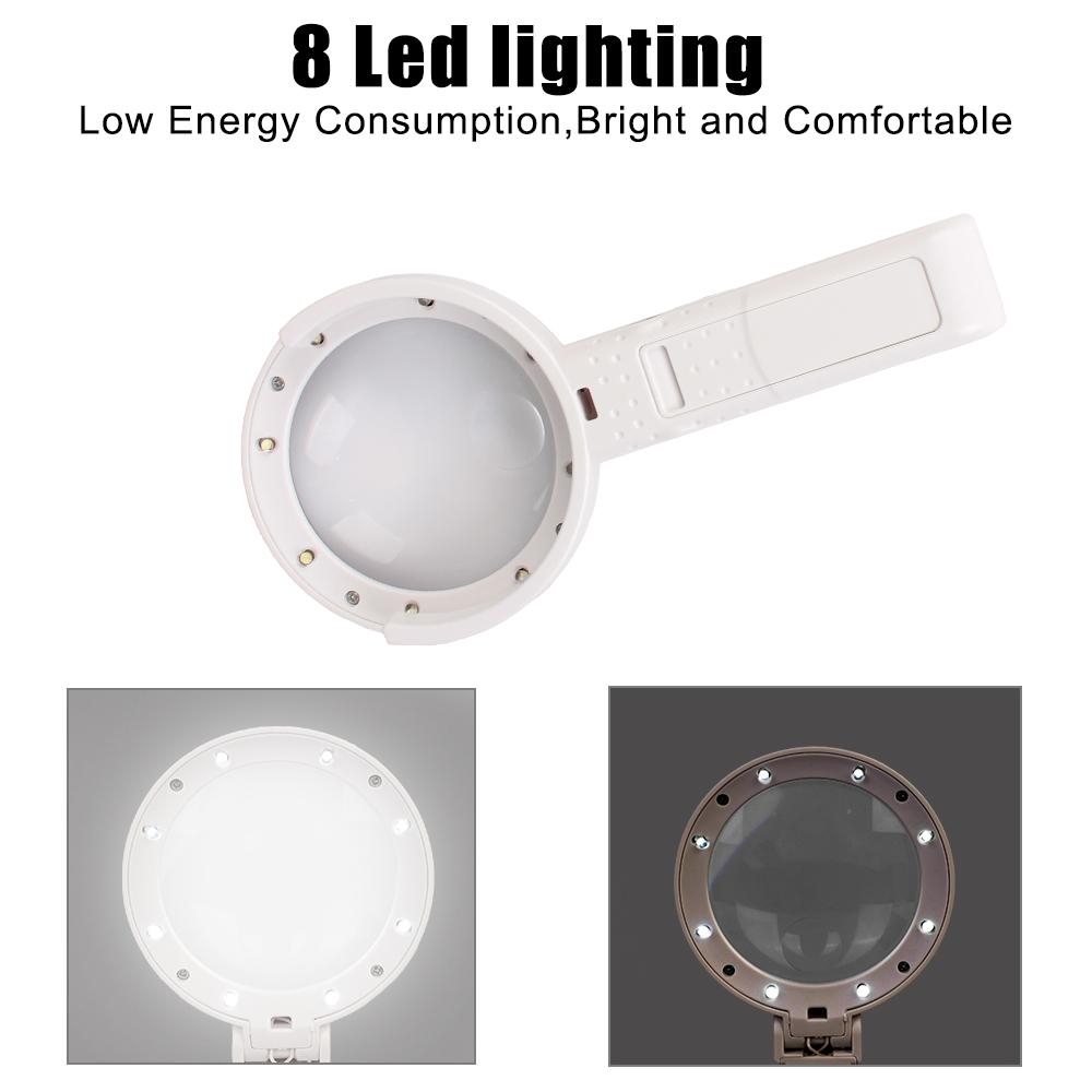 Stand Desk for Jewelry Appraisal Reading Repair with 8 LED Light Portable Hand-held Magnifying Glass Foldable Hand Tool Set 5x 11x