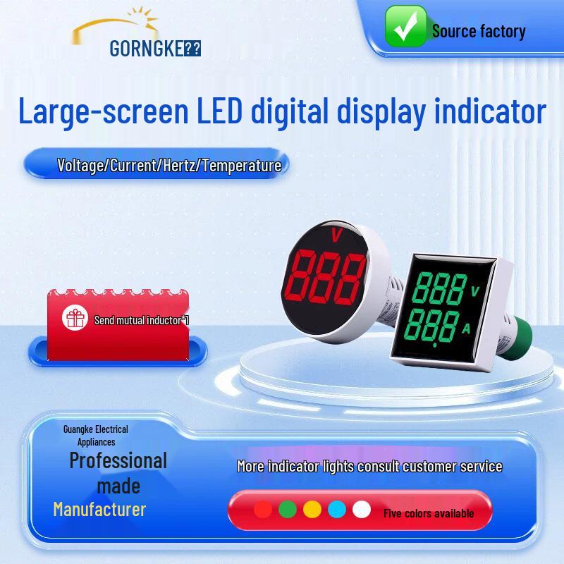 22mm Dual Display LED Voltage Current Frequency Meter - Round/Square