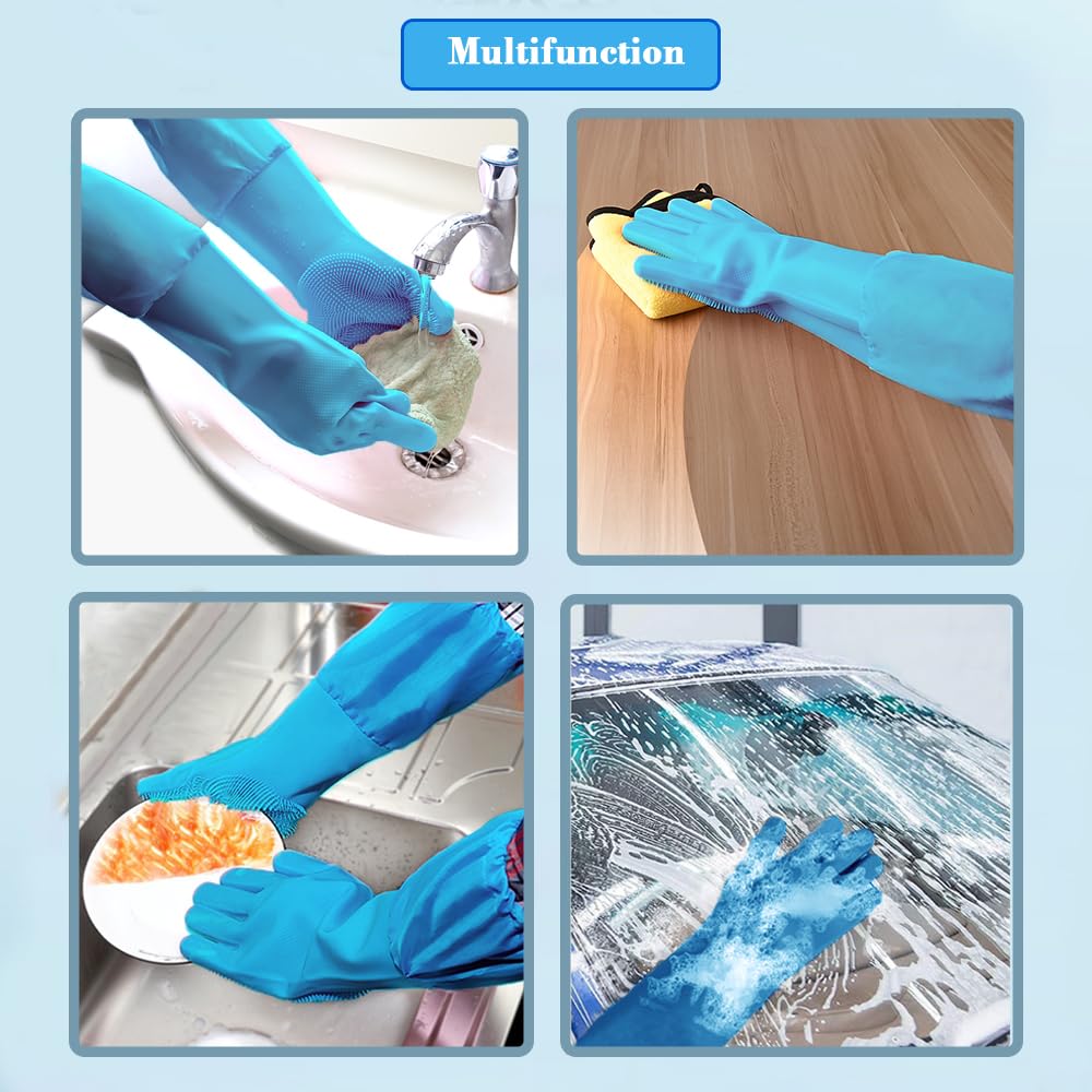 Pet Bath Silicone Massage Comb Hair Gloves Blue Pair
