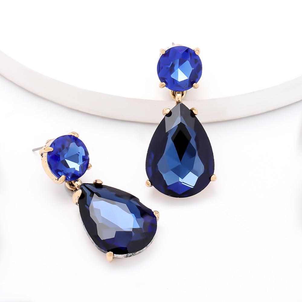 Серьги из сплава со стеклянными бриллиантами в форме капли - супер яркий простой стиль для женщин