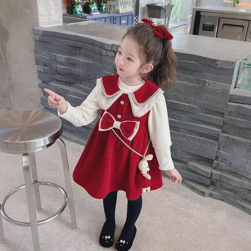 «Костюм для девочек в корейском стиле осень/зима 2024 г.: Удобная рубашка с длинным рукавом и юбка-жилет платье