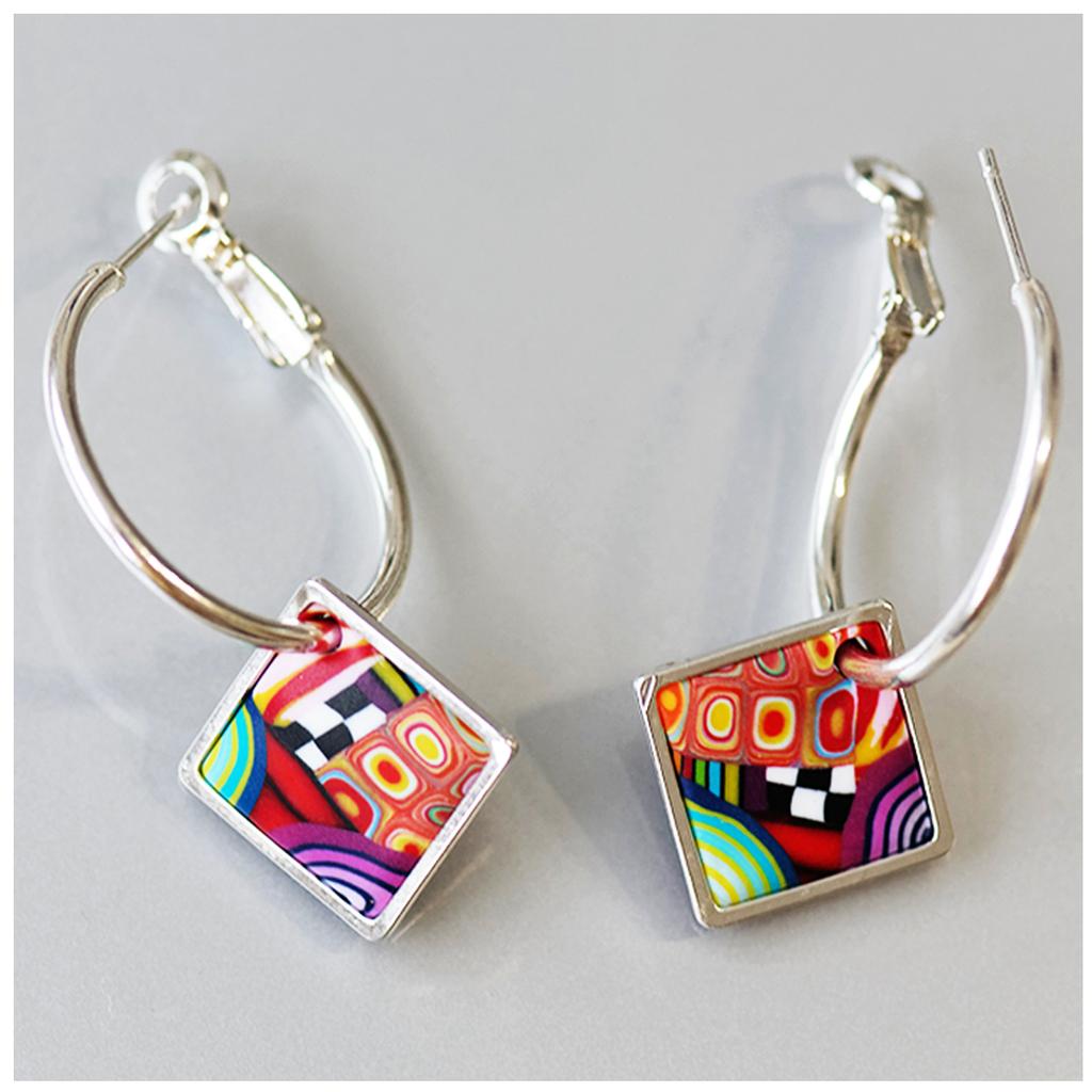 Les Trésors De Lily [R6468] - Artisanal Hoop Earrings 'Colombine & Arlequin' Multicolored Silver - 30 Mm - 25x25 Mm