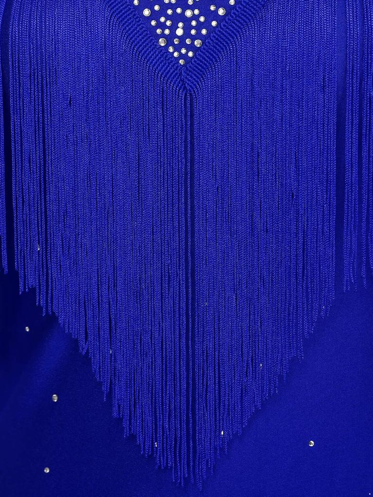 Женское платье для латинских танцев с V-образным вырезом и длинным рукавом, блестящая бахрома из страз, костюм для выступлений в стиле танго, румба, ча-ча-ча