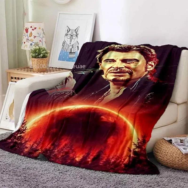 Rock Star Johnny Hallyday Flannel Blanket Rock'n Roll Soft Cover Lightweight Warm Plush Bed Sofa Chair Blanket