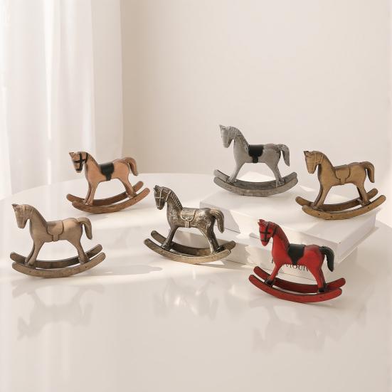 Деревянная фигурка лошадки-качалки, ретро миниатюрная лошадка, деревенское настольное украшение, статуэтка лошадки-качалки для дома, центральный элемент для стола, полка, шкаф