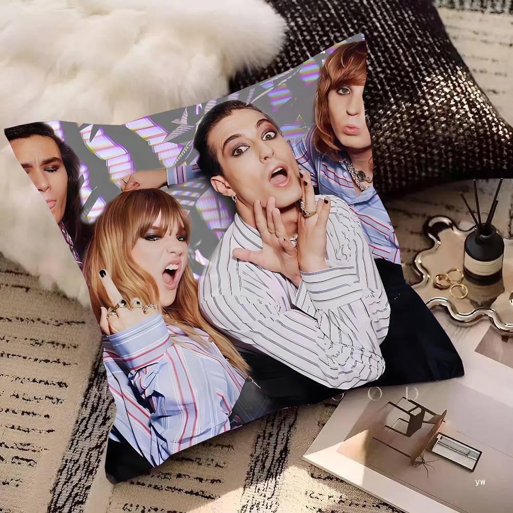 Maneskin Дамиано Давид Винтажная наволочка Квадратная подушка Спальня Диван Досуг Комфорт Подушка Автомобиль Гостиная Украшение для дома