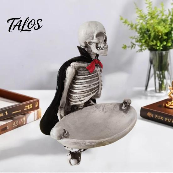 Товары для вечеринки на Хэллоуин Декоративный поднос-скелет, Готический поднос для хранения с черной накидкой, Красный держатель для ароматерапии, Бант, Многофункциональный настольный органайзер