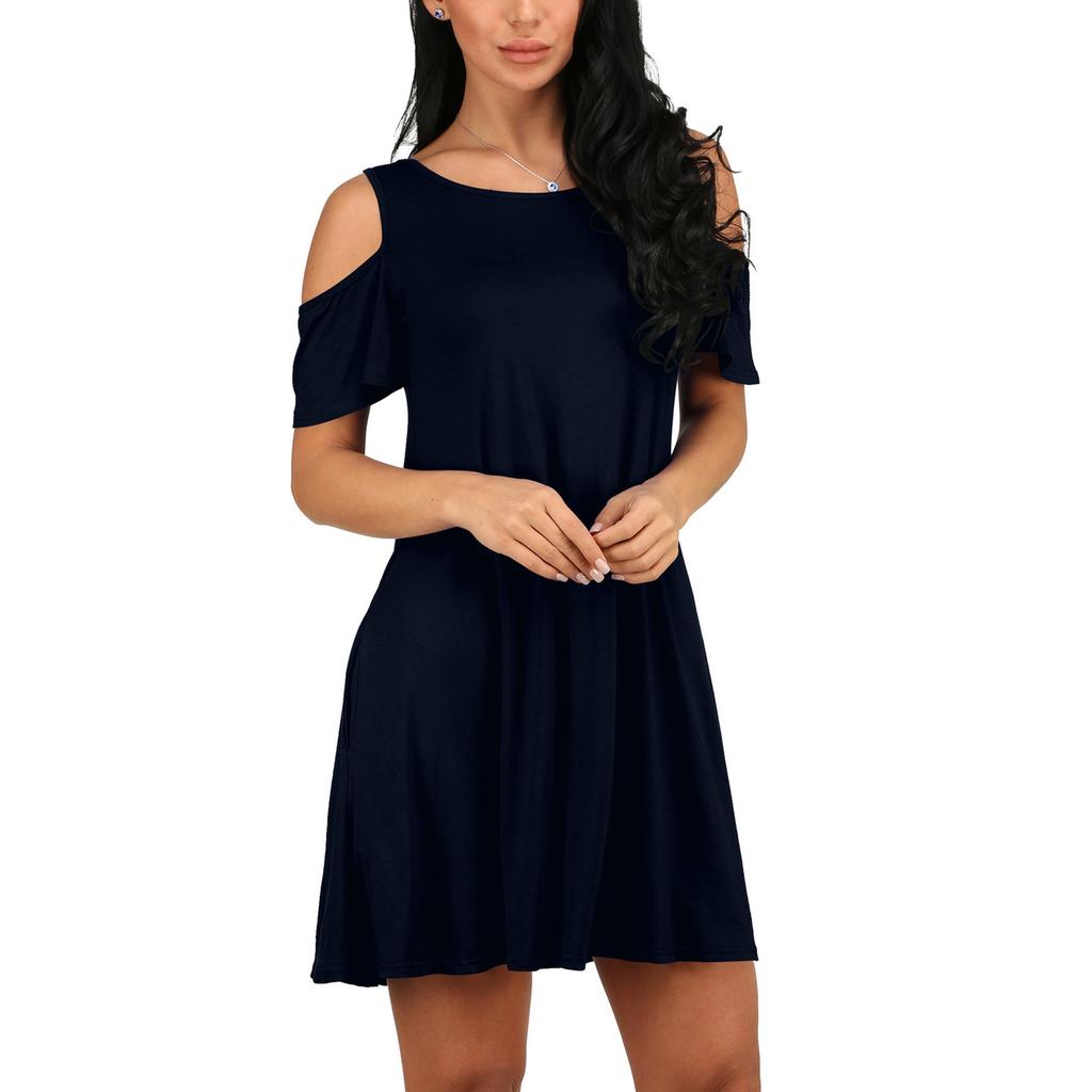 HNXC Женская мода лето весна однотонный принт с коротким рукавом и круглым вырезом повседневные платья