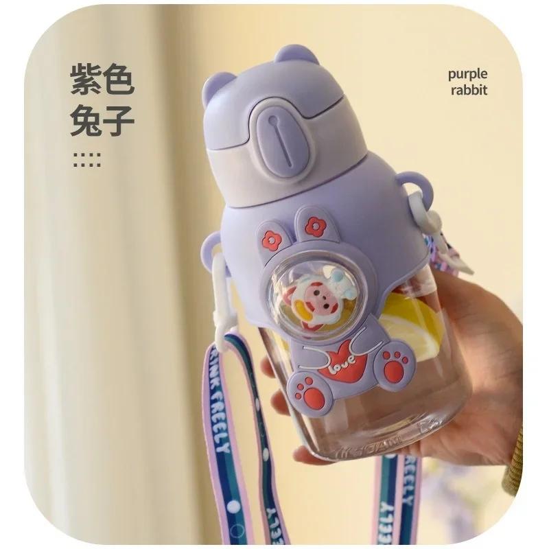 600ML Large Capacity Water Bottles for Children with Straw Cute Cartoon Student School Outdoor Travel Leak Proof Water Bottles