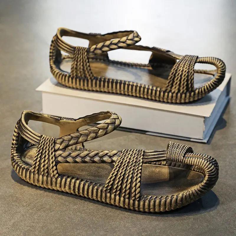 Обувь для мужчин Повседневные мужские сандалии с открытым носком на плоской подошве Новый дизайн 2024 Роскошные дизайнерские нескользящие летние уличные 39 для повседневного использования Стильные Купить