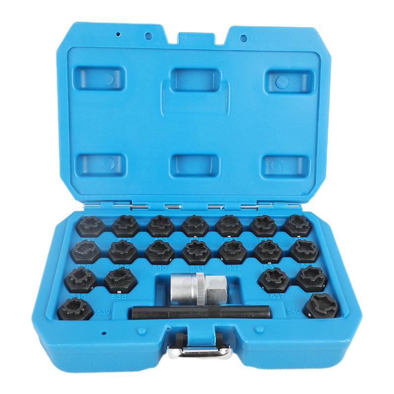 New 22pcs Wheel Lock Lug Nut Removal Key Socket Set Anti-Theft Screw Kit for VW 521-540 Anti-Theft Screw Sleeve