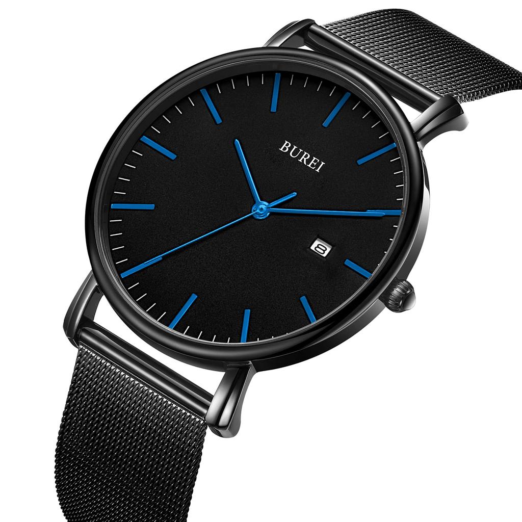 Часы простые водонепроницаемые аналоговые популярные часы бренда стильные миланские сетчатые часы W14 [BUREI] мужские мужские