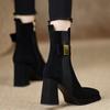 High Heels Women Ankle Boots Elegant Chunky Suede Shoes Designer 2025 Winter Trend New Party Boots Woman Pumps Botas