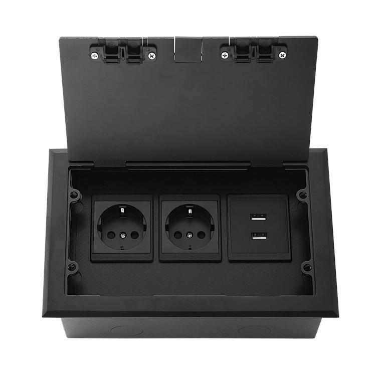 Напольная розетка с крышкой, Power и USB, из черной нержавеющей стали (Стандарт Великобритании/ЕС)