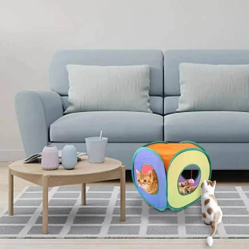 Забавные туннели для кошек внутри складной кубической палатки для кошек, игрушечного домика для котят, интересного игрушечного туннеля для домашних животных, игровой дрессировки маленьких собак