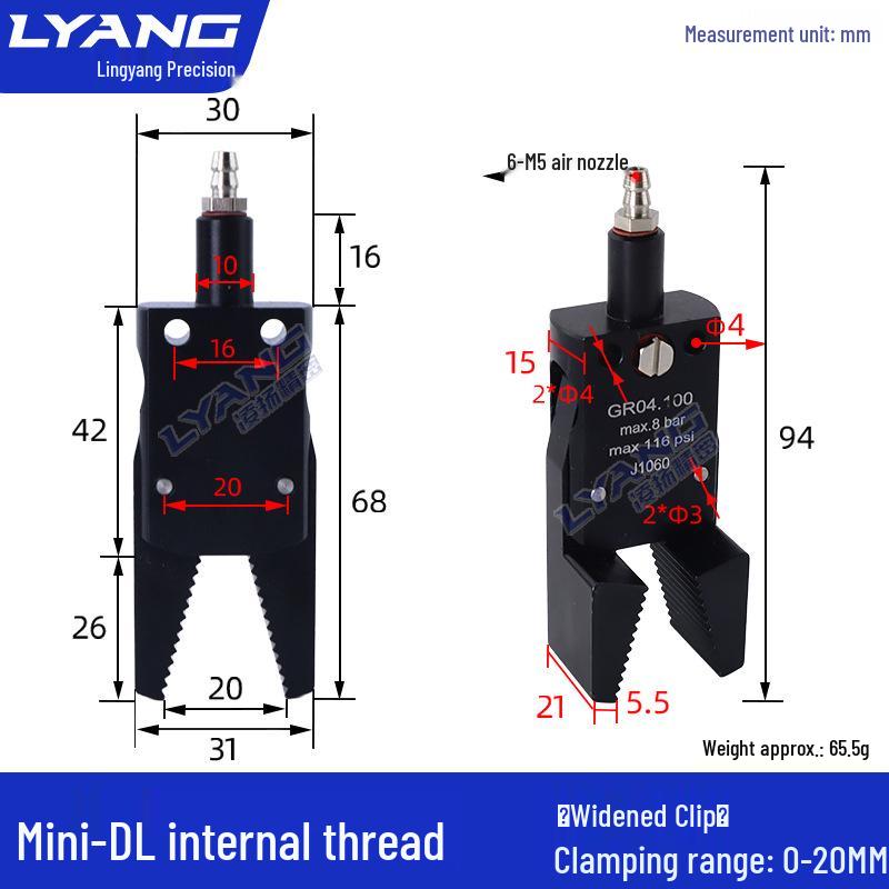 Pneumatic Mini Grippers: A/B/C/E Robot Arm Clamps for Injection Molding (J1060/J1080).
