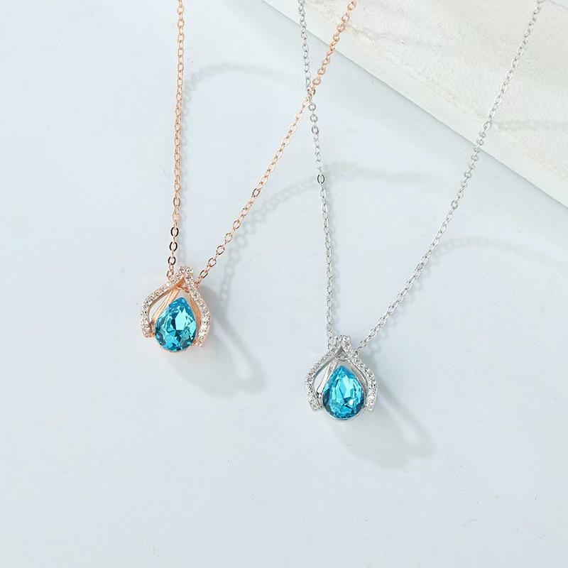 Новое ожерелье Ocean Heart Water Drop для женщин, позолоченное, высококачественное, легкое, роскошное, с простой цепочкой из кристаллов на ключицу
