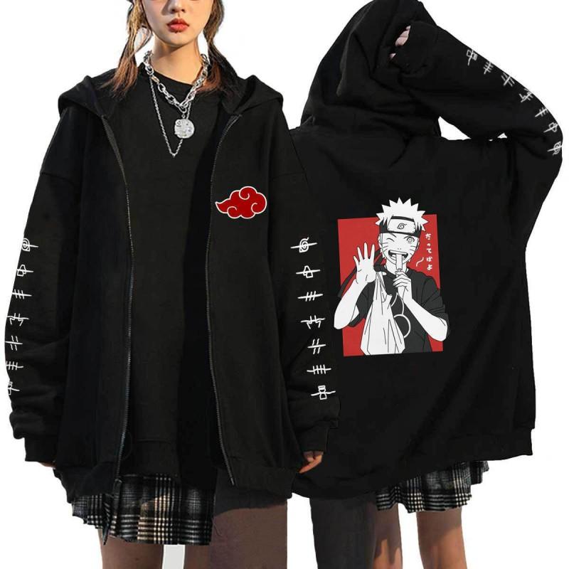 Anime Naruto Hooded Zip-Up Sweatshirt Men Women Streetwear Casual Couple Outwear