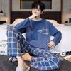 Two Pieces Set Men's Cotton Pajamas Set Long Sleeves Sleeping Top Pant Nightwear Pyjamas Young Boy Pijamas Hombre