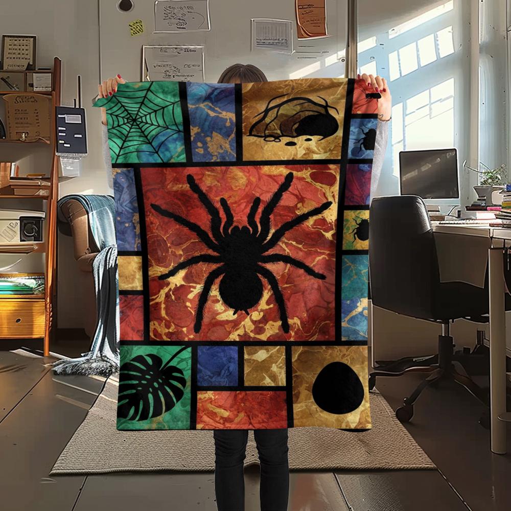 1Pc Dark Spider Print Flannel Blanket, High quality Comfortable for All Seasons, Home Decor, Warmth and Comfort, Perfect for Christmas Gifts W89