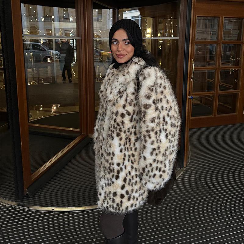 Женская шуба из искусственного меха с леопардовым принтом, модная однобортная куртка с длинными рукавами, зимняя роскошная теплая утепленная верхняя одежда