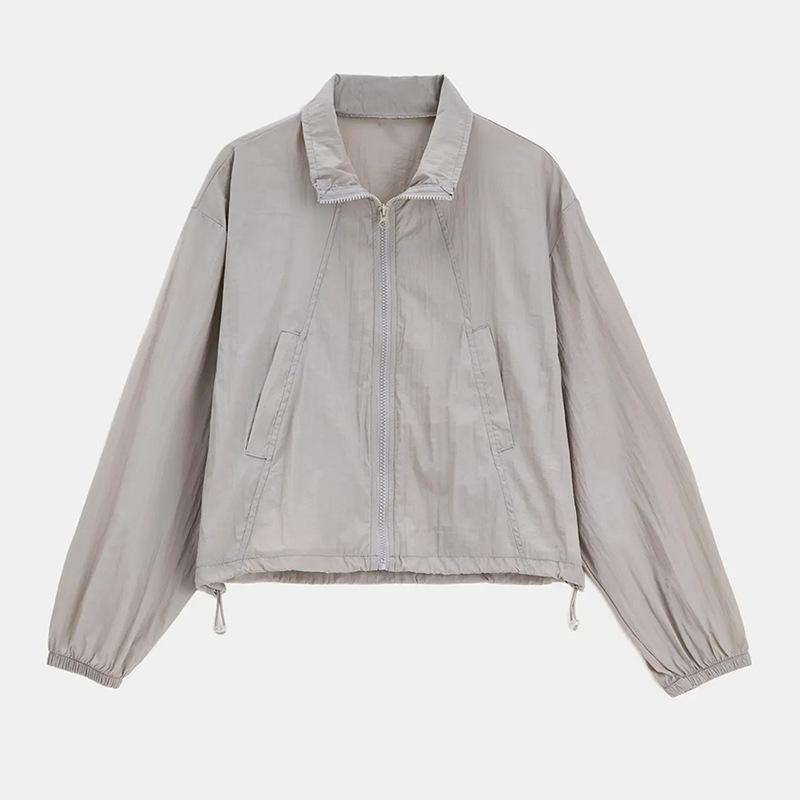 Spring and Autumn Women's Solid Colour Long Sleeve Zipper Hooded Loose Sun Protection Jacket