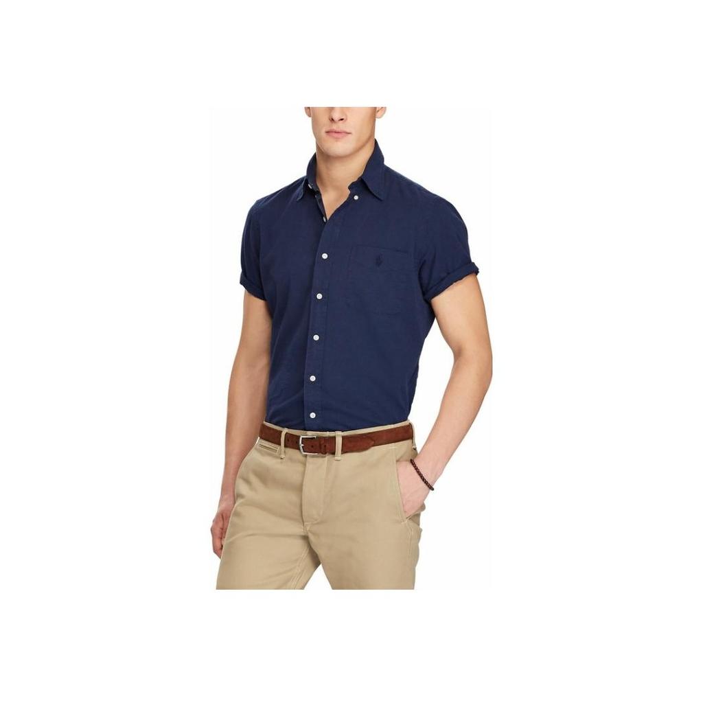 Polo Ralph Lauren Solid Color Single-Breasted Short Sleeve Shirt Men Shirts Navy-Blue MNPOWOV1N810174-B82